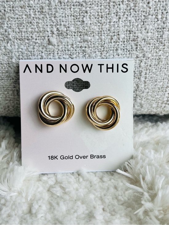 And Now This Jewelry - And Now This, Gold Plated Brass Interlocking Stud Earring